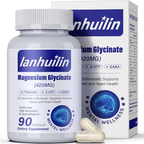 6-in-1 Magnesium Complex, 420mg Pure Magnesium Glycinate, Magnesium Supplement with GABA, 5-HTP, L-Theanine, L-Tyrosine, Vegetarian & High Absorption, 90 Capsules -  lanhuilin, IU-HX8V-M8LV