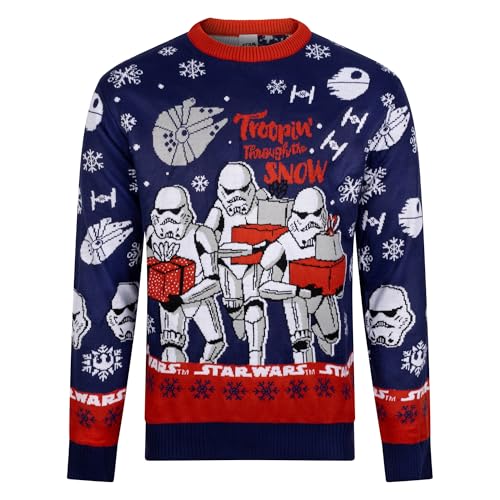 Star Wars Trooping Through The Snow Weihnachtspullover für Herren, Blau, Troopin, S