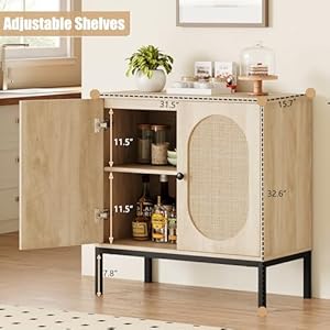 Idealhouse rattan buffet cabinet storage cabinet with doors and shelves accent cabinet sideboard wood console cabinet with storage entryway cabinet for living room dining room hallway natural  urban country home decor