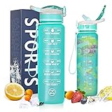 ZOMAKE Botella de agua motivacional de 1 L/32 oz con paja y marcador de tiempo, a prueba de fugas y sin BPA botellas de agua infusor de frutas para deportes de fitness