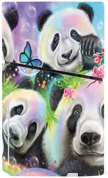 Skinit Decal Gaming Skin Compatible with PS5 Slim Disk Console - Officially Licensed Rainbow Pandas with Butterflies by Sheena Pike Design
