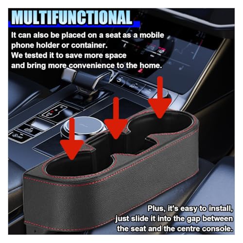 ZIMISI Car Cup Holder, PU Leather Auto Front Console Gap Filler Organizer, Multifunctional Cup Drink Holder, Car Seat Gap Filler Storage Box, Coin Bucket, Cell Mobile Phone Holder (Black) by ZIMISI - Image 6
