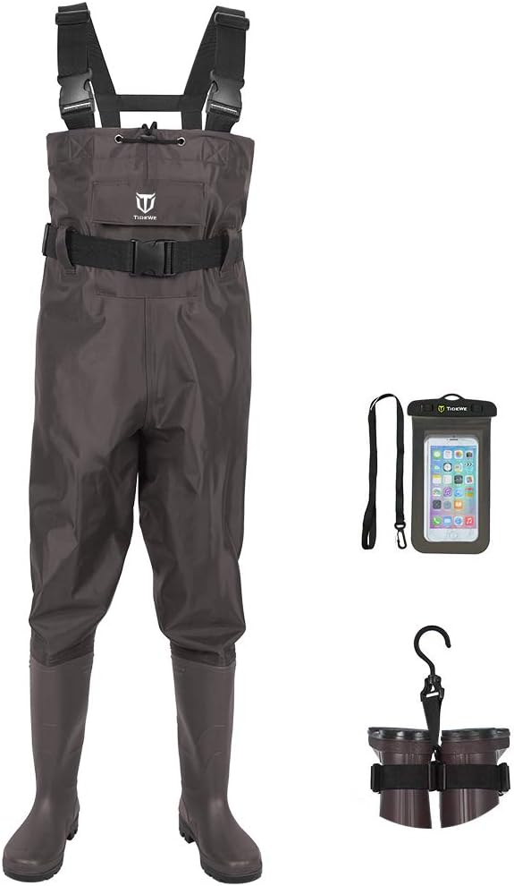 TIDEWE Bootfoot Chest Wader, 2-Ply Nylon/PVC Waterproof Fishing & Hunting Waders with Boot Hanger for Men and Women (Green and Brown) : Clothing