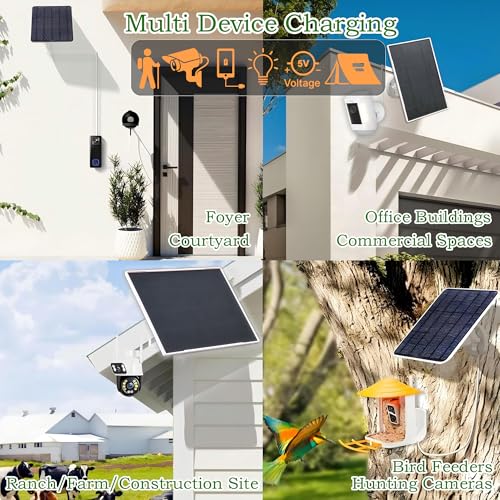 3 W/5 V Solarpanel mit integriertem 6000-mAh-Akku, DC/USB-C/Micro-USB-Anschlüsse, Aufladen von mehreren Geräten, kompatibel mit Ring, Eufy, Reolink, Blinken und anderen Kameras sowie 5-V-Geräten mit
