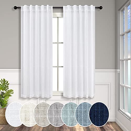 Pitalk White Curtains 38 Inch Width For Kitchen Windows 2 Panel Back Tab Rod Pocket Linen Cafe Tier Light Filtering Short Sheer Curtains For Bathroom Laundry Basement Farmhouse Decor Wide 38X45 Length #TOP9