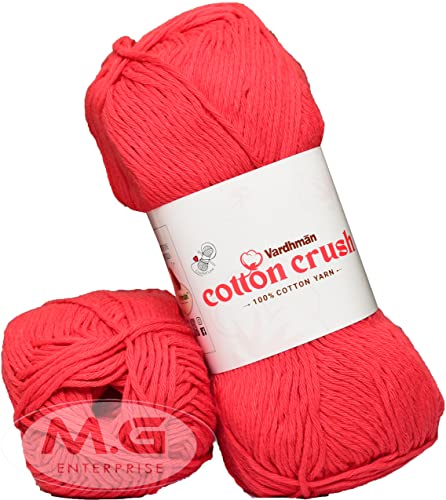 Image of Vard hman Cotton Crush 8-ply Red 600 GMS 100% Cotton Ball Hand Knitting Cotton /Art Craft Soft Fingering Crochet Hook Yarn, Needle Knitting Yarn Thread Dyed-CF Art-AFCC