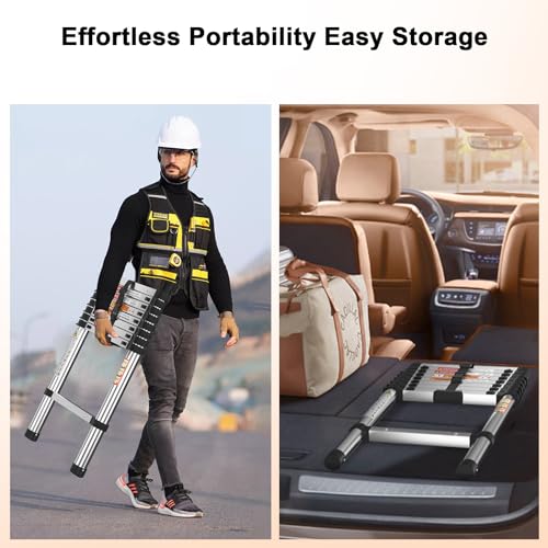 Telescopic Ladder 2.6m/8.5FT,Stainless Steel Lightweight Extension Ladder with Automatic Locking,Non-Slip Feet,Load 150kg/330lb,Multi-Purpose Collapsible Ladder for Household and Outdoor Working 6 Telescopic Ladder 2.6m/8.5FT,Stainless Steel Lightweight Extension Ladder with Automatic Locking,Non-Slip Feet,Load 150kg/330lb,Multi-Purpose Collapsible Ladder for Household and Outdoor Working - Image 6