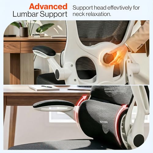 Image of DROGO Aerofly Premium Ergonomic Office Chair for Work from Home, 2D Headrest, High Back Computer Chair with Mesh, Flip-up Armrest, Recline,Adjustable Lumbar Support, Mesh Chair for Office(White Black)