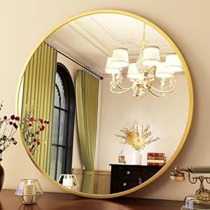 HARRITPURE Round Mirror 24″ Gold Wall Mounted Circle Mirrors Vanity Mirror with Brushed Aluminum Alloy Frame Modern Decoration for Bathroom, Living Room, Vanity, Bedroom, Entryway