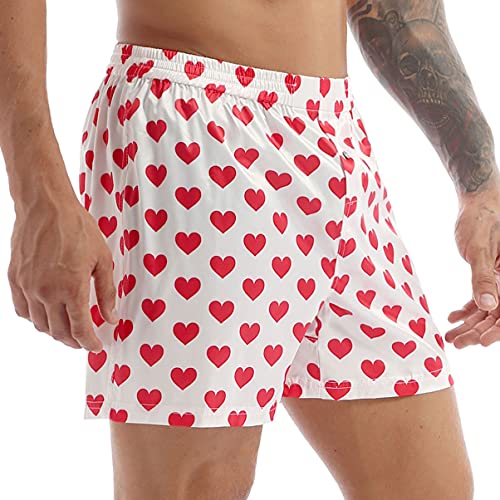Men's Satin Silky Boxer Shorts Heart Printed Summer Bikini Beach Shorts Swim Trunks2