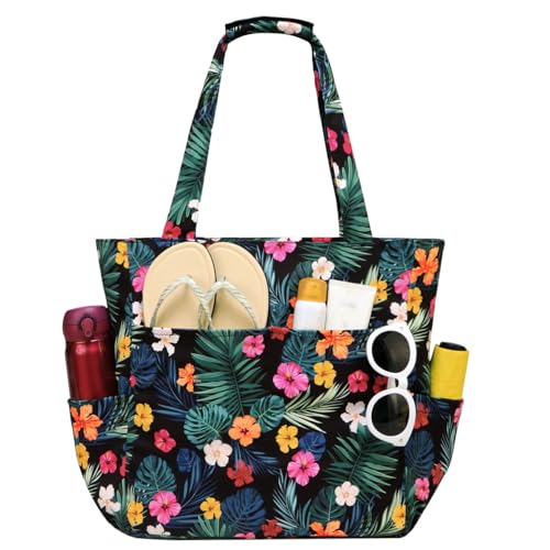 Image of Kasqo Beach Tote Bag for Women, 22L Waterproof Sandproof Medium Packable Travel Bag with Zipper for Pool Gym Shopping