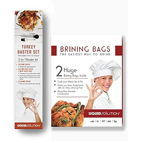 Liquid Solution Turkey Baster 5 Piece Set and Brining Bags (Set of 2) Cover