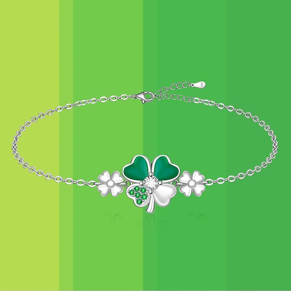 Good Luck Four Leaf Clover Bracelet for Women Friends Green St Patricks Day Gifts Irish Jewelry Shamrock Bracelets Sterling Silver - Image 6