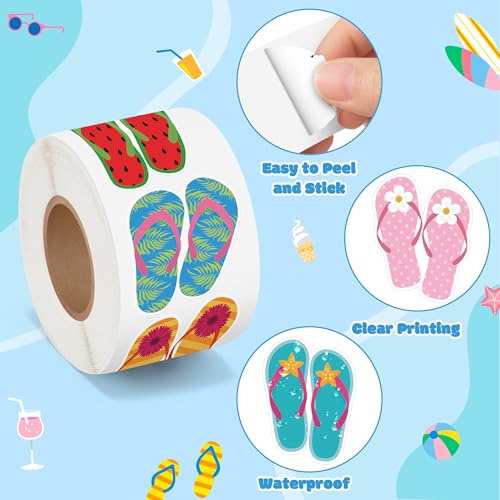 Image of Summer Flip Flop Sticker - 2 Roll Waterproof Vinyl Residue Free Removal Self-Adhesive Sandal Decals with Vibrant Color for Laptop Water Bottle Scrapbook Suitcase Party Favor Craft Supplies