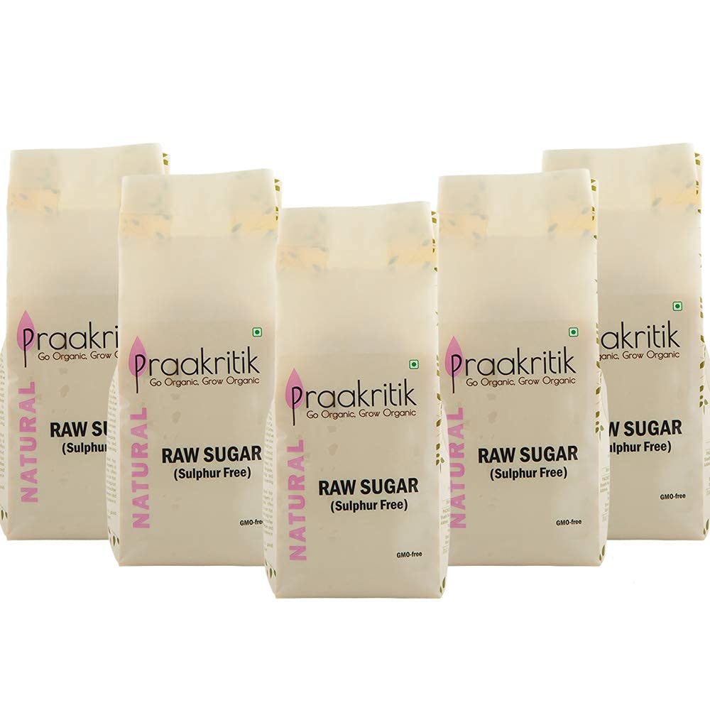 Praakritik Desi Khand 2.5 KG – Natural Raw Sugar, Unrefined Khandsari Sugar, Sulphur-Free, Khaand from Sugarcane, Chini, Pack of 5 (500 Gm of Each)