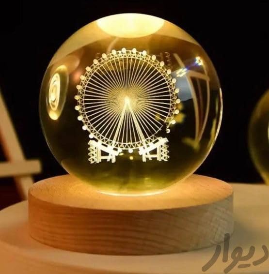 Image of 3D Crystal Ball LED Night Lamp with Wooden Base | Warm Light Bedside Table Lamp for Bedroom, Living Room, Kids Room, Study, Home Decoration & Gifting (Ferris)
