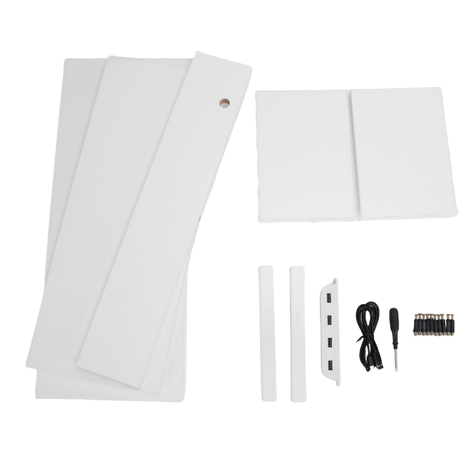 Supporto per display da tavolo con cassetto Prese CA e hub per porta USB Stazione di ricarica multifunzionale Supporto per laptop in legno Organizzatore per monitor per l'home (Bianca)