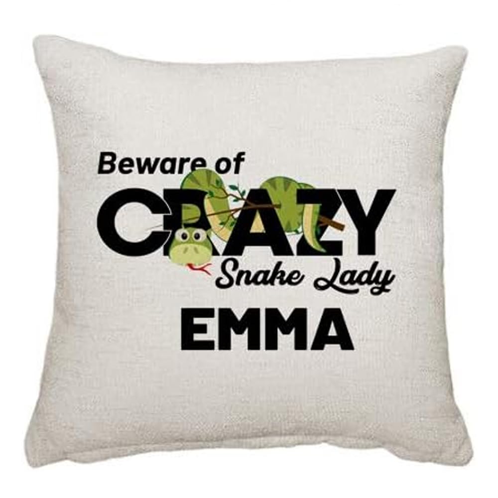 Getagift Cushion Cover Linen Personalised Beware Of Crazy Snake Lady Themed Funny Cushion Cover, Throw Pillow Cover. (Satin 40 X 40 Cm) (Cushion Cover Linen)