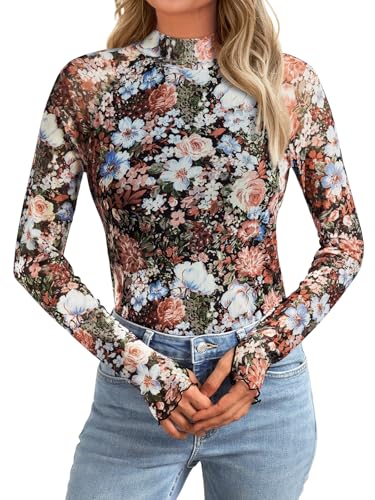 AUTOMET Lace Long Sleeve Floral Mesh Mockneck Going Out Tops for Women Fall Fashion Outfits 2025 - Main Image