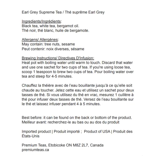 Image of Harney & Sons Earl Grey Supreme Tea Sachets, 50 Count | Black tea with silver tips and natural bergamot oil. Contains caffeine.