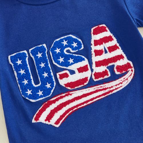 Image of Kayotuas Toddler Baby Girl 4th of July Outfit American Flag Shirt Red Blue Stars Tulle Tutu Skirts Kids Fourth of July Dress