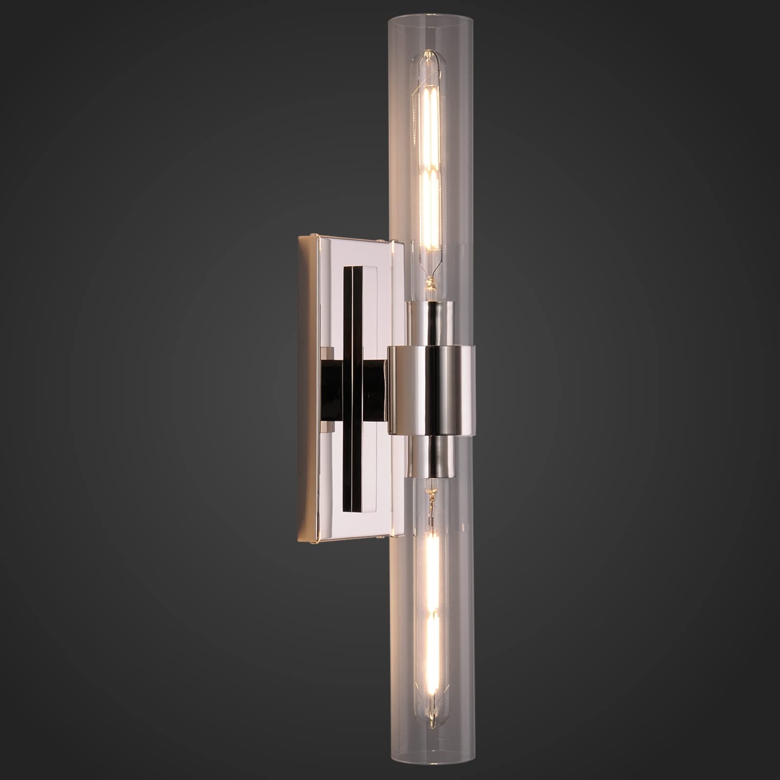 Joyunleo Wall Sconces Tube Glass Sconces Wall Lighting 22.8 Inches Chrome Bathroom Vanity Light 2-Light Wall Lights Fixtures for Living Room, Bedroom, Hallway, Fireplace, Staircase, Bulb Included