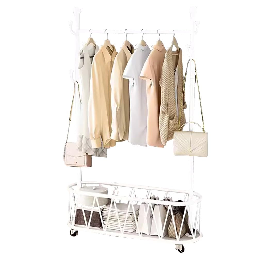 FGXHHS Heavy-Duty Mobile Coat Rack with Wheels, Industrial Steel Frame for Bedroom & Entryway, Space-Saving Design
