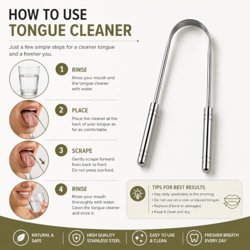 Image of Tongue Cleaner for Adults | Stainless Steel | Rust Free Tongue Scraper | Removes bad breath | Ideal for oral hygiene | Carefully designed | U-shaped (1)