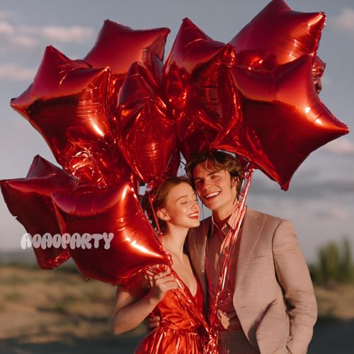 Image of 25Pcs Red Star Shaped Foil Mylar Helium Balloons 18 Inch for Birthday Wedding Anniversary Engagement Party Decorations Supplies