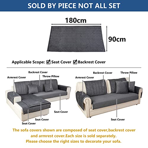 Eismodra Sofa Überzug,Sofabezug 3 Sitzer,Anti-Rutsch-Couch Überzug für L Form Sofaschoner Chaiselongue Ecksofa 2 Sitzer Schonbezüge Wohnzimmer Sessel Hunde Haustiere,Dunkelgrau,90x180cm(nur 1 Stück)