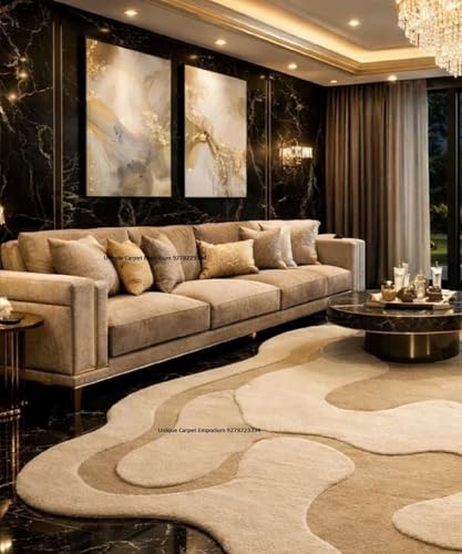 Image of Irregular handtufted Rug Abstract Design Large 6x8 ft Artisan Crafted Wool Carpet Modern Organic Shape Vibrant Living Room Decor piece Stylish Unique
