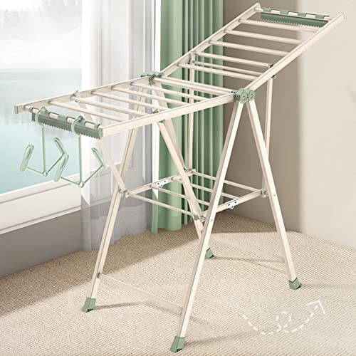 Tendedero de doble capa de aleación de aluminio de piso a techo para uso en interiores y exteriores, con alas más anchas y 2 clips para calcetines, ideal para edredones y lavandería