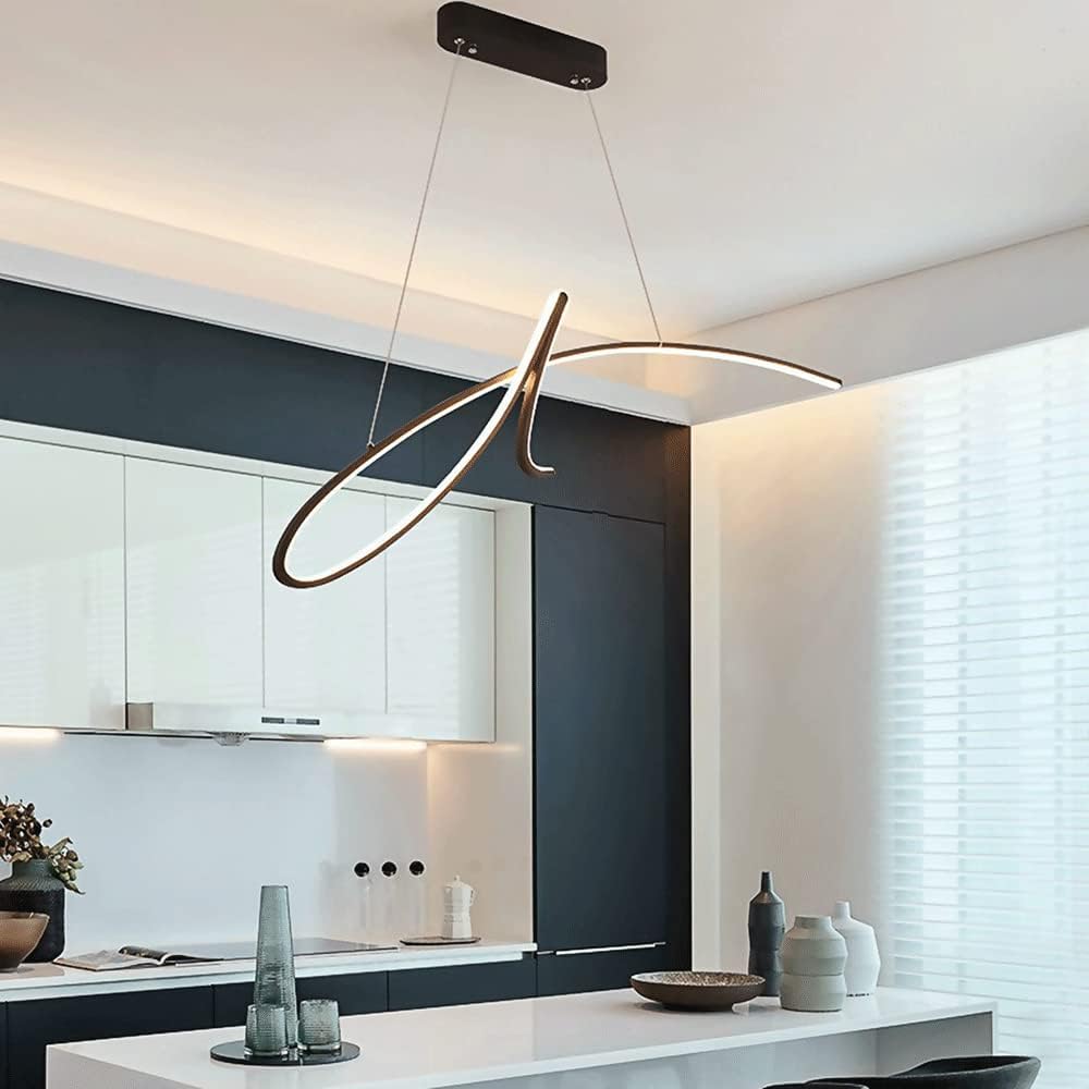 Linear Geometric Pendant Light Fixture, Dining Room Metal Long Bar Hanging Light, Modern 35W LED Kitchen Island Suspension Lamp, Black Decorative Lighting Chandeliers for Living Room