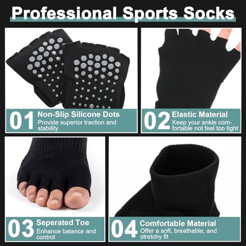 Image of 6 Pairs Toeless Grip Socks for Men Non Slip Open Toe Yoga Socks with Grips Ballerina Pilates Gifts Dance Recital Gifts for Ballet Dance Barefoot Workout