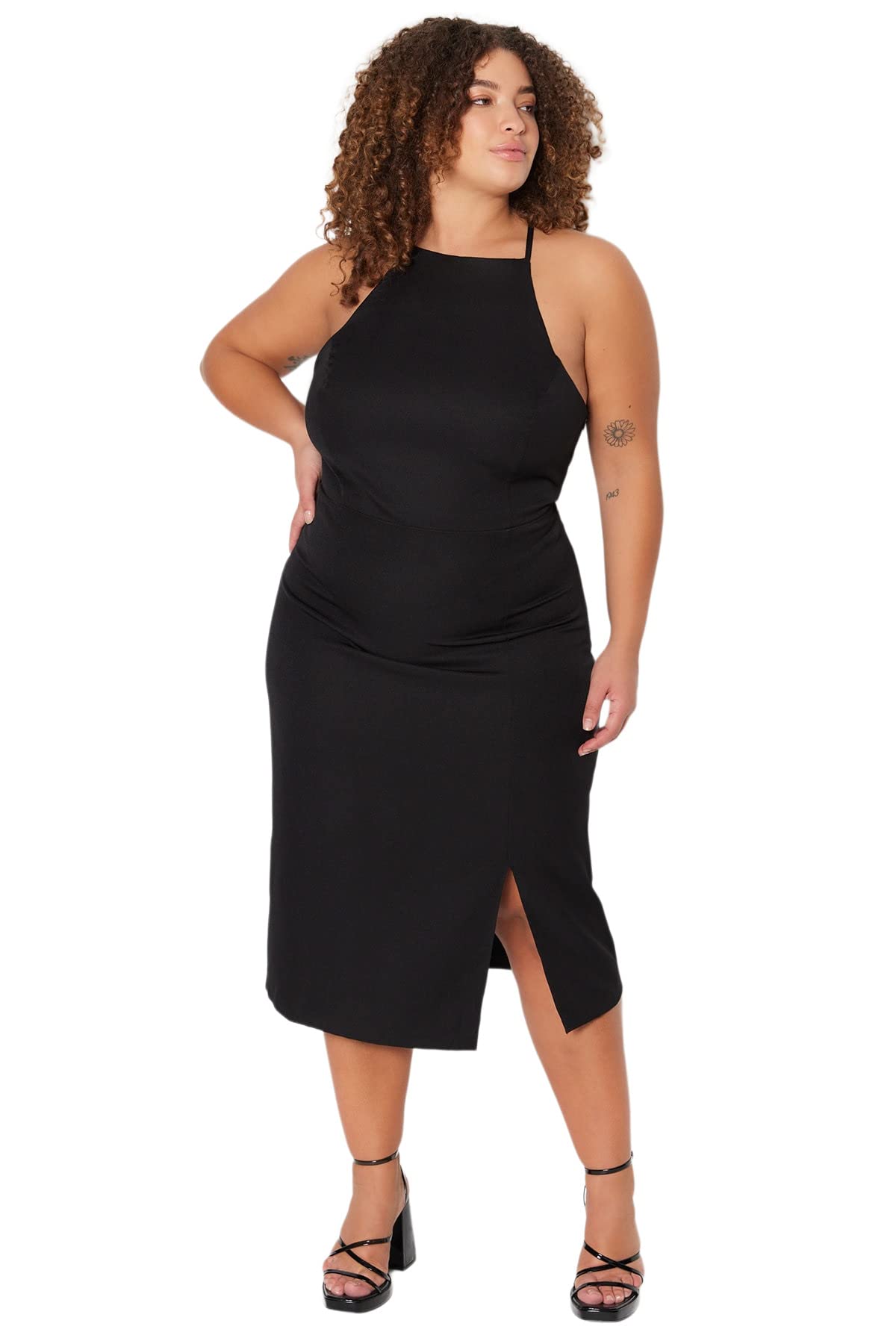 Trendyol FeMan Bodycon Slim fit Woven Plus Size Dress,Black,42