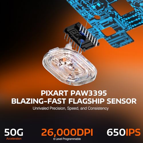 ATTACK SAHRK X3 Lightweight Wireless Gaming Mouse with Tri-Mode 2.4G/USB-C Wired/Bluetooth,Up to 26K DPI, PAW3395 Optical Sensor,Kailh GM8.0 Switch,5 programmable buttons for PC/Laptop/Win/Mac(Orange) - Image 6