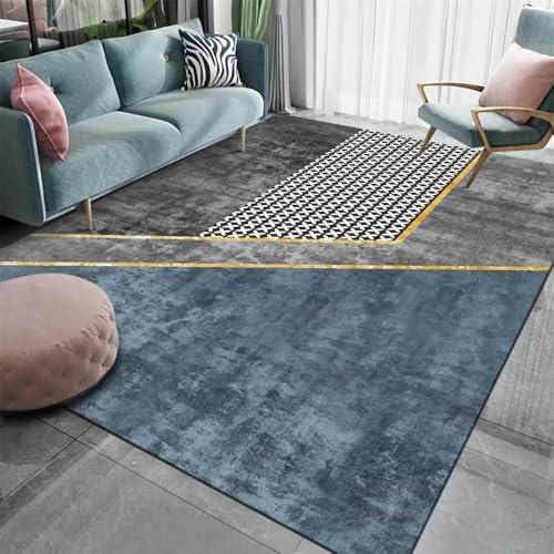 Tapis de sol classique durable gris-bleu avec impression géométrique - 2