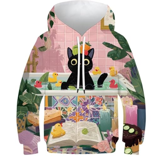 Sweat à capuche imprimé 3D chat avec poches de rangement ados