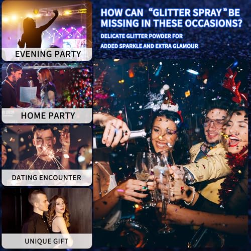 60ML Glitzer Spray Haare und Körper, Glitzer Haarspray, Glitzerspray für Haare und Kleidung, Body Glitter Spray für Haut Haar Gesicht Schnell Trockenes für Halloween Fasching Birthday