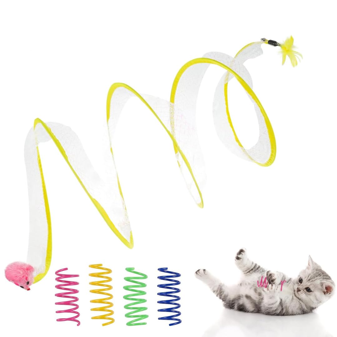 Shopipistic Foldable Cat Tunnel Toy, Stress-Relieving Fun Interactive Cat Toy, Collapsible Cat Donut Tunnel with Bell, Feather, Colorful Mice, and 4 pcs Spiral Spring Toy for Indoor Cat, Yellow (B0CM4BQCYB) Amazon Price History, Amazon Price Tracker