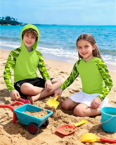 Image of Boys Rash Guard Swim Hoodie, Kids Long Sleeve Sun Fishing Shirts