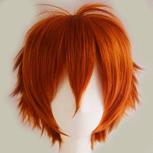 Image of S-noilite Unisex Short Orange Wig Women Mens' Fluffy Layered Spiky Pixie Anime Wig Synthetic Hair Full Wigs for Halloween Chucky Costume Cosplay Comic Party Dark Orange