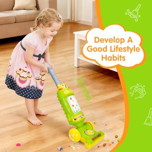 Image of FS Kids Vacuum Toy for Children 18 Months+ Green with Washable Mop Pad | Pretend Housekeeping Toy with Interactive Lights, Sounds and Washable Mop Pad for Creative Cleaning Activities and Role Play.