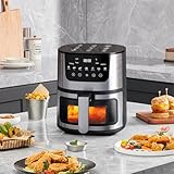 ELLNS 7QT Visual Air Fryer with Touchscreen | ninja crispi|kitchen appliances|1400W Stainless Steel Multi-Cooker (Oven/Toaster/Dehydrator) | Oil-Free 360° Air Circulation+Auto Shut-Off|Nonstick Rack