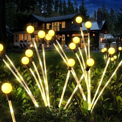 Joltix Solarlampen für Außen Garten, 32 LED Solar Glühwürmchen Lampen, 4 Stück Wasserdicht Glühwürmchen Gartenlichter, Garten Lichter Für Garten, Blumenbeet, Hof, Terrasse, Strauchwerk, Dekorative.