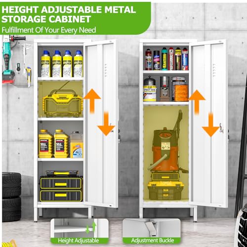 Image of PAOFIN 47 inch Metal Storage Locker, Lockable Employees Metal Locker with Door and Adjustable Shelves, Steel Locker for Home, School, Office, Gym (White)