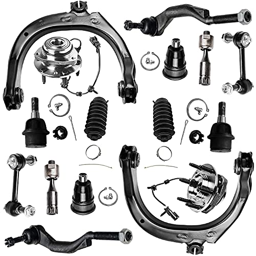 Detroit Axle – 16pc Suspension Kit for 2004-2006 Chevrolet Trailblazer GMC Envoy, 2 Upper Control Arms, 4 Upper Lower Ball Joints, 2 Wheel Bearing Hubs, 4 Tie Rods, 2 Sway Bars, 2 Boots, Replacement