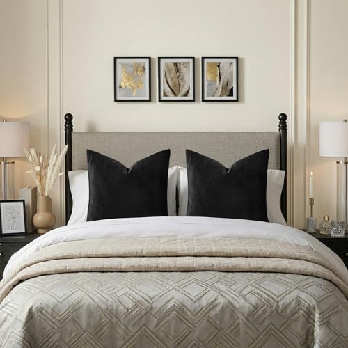 Image of GIGIZAZA Decorative Throw Pillow Covers 26x26,Black Square Couch Pillow Covers,Velvet Sofa Boho Cushion Pillows