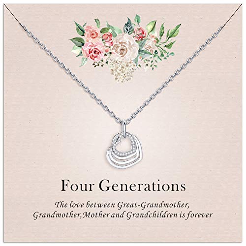 Great Grandma Necklace-925 Sterling Silver Four Hearts Generations Necklace Great Grandma Grandmother from Grandchildren