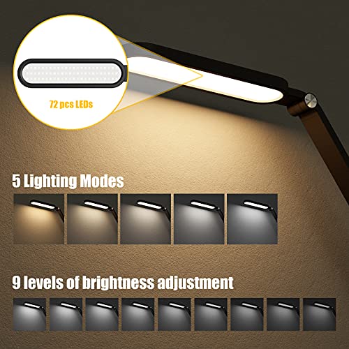 Jkswt Led Desk Lamp, Eye-Caring Table Lamps Natural Light Protects Eyes Dimmable Office Lamp With 5 Color Modes Usb Charging Port Touch Control And Memory Function, 10W Reading Lamp,Black #TOP1
